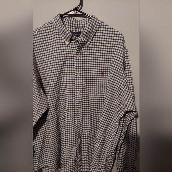 Ralph Lauren Shirt Mens XL Blue Plaid Oxford Button Down Long Sleeve Flesh Pony - Picture 4 of 9